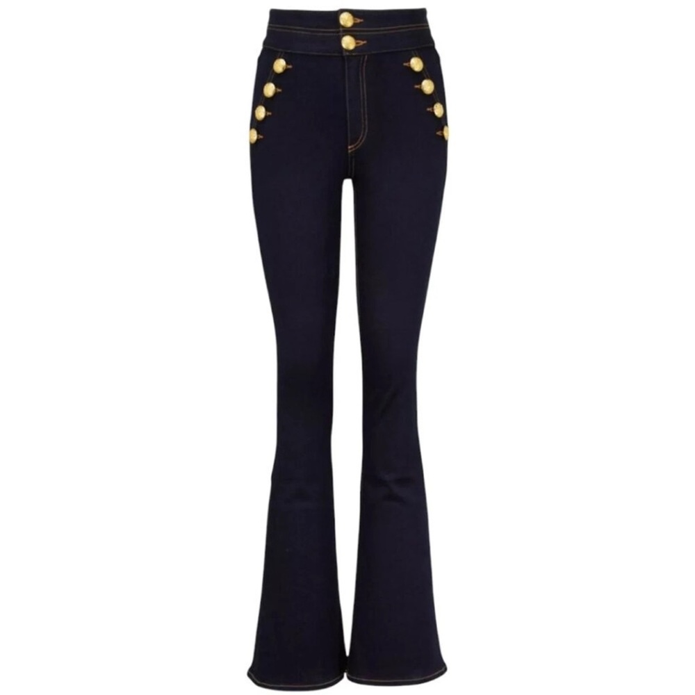 Navy Flare Jeans with Gold Button Accents size 25 high waist